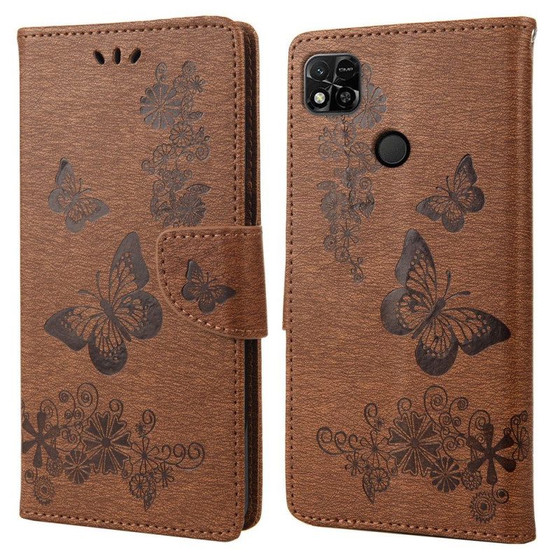 Custodia in pelle Xiaomi Redmi 10A Splendide Farfalle Cinturino