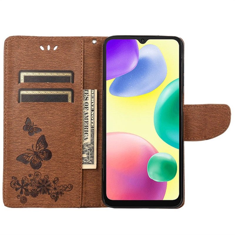 Custodia in pelle Xiaomi Redmi 10A Splendide Farfalle Cinturino