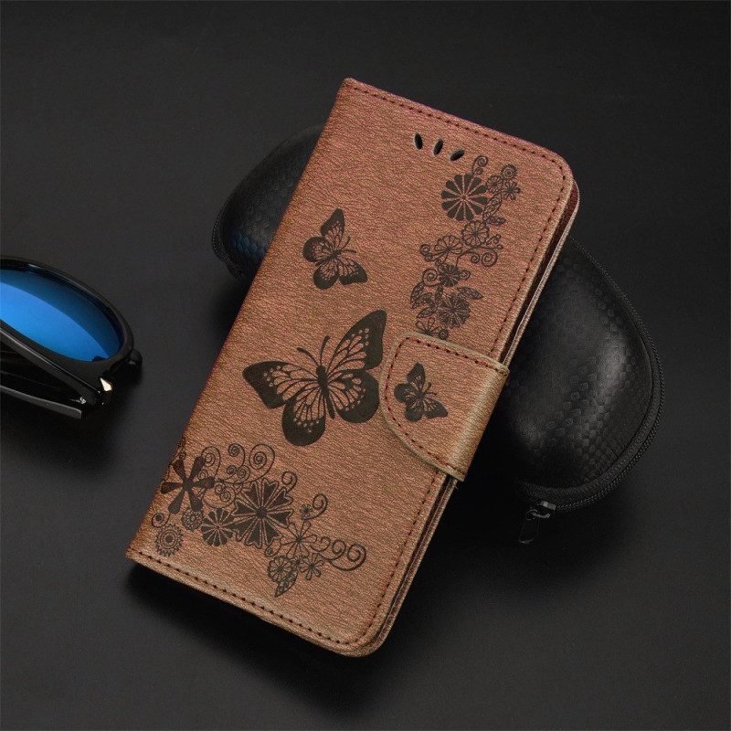 Custodia in pelle Xiaomi Redmi 10A Splendide Farfalle Cinturino