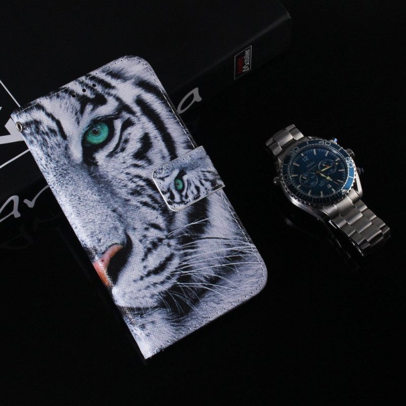 Custodia in pelle Xiaomi Redmi 10A Tigre Bianca