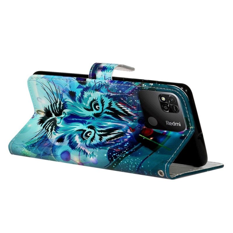 Custodia in pelle Xiaomi Redmi 10A La Tigre Con Cordino