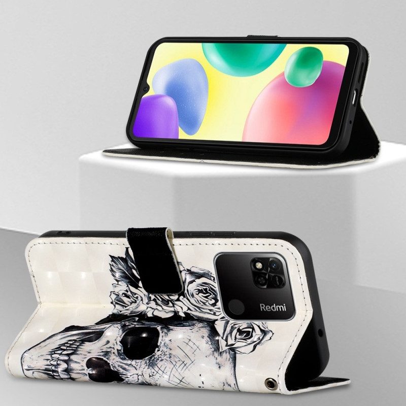 Folio Cover Xiaomi Redmi 10A Teschio Con Cinturino