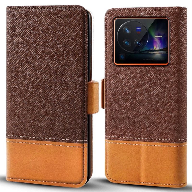 Custodia in pelle Vivo X80 Pro Effetto Tessuto E Pelle
