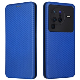 Folio Cover Vivo X80 Pro Custodia in pelle Fibra Di Carbonio Colorata
