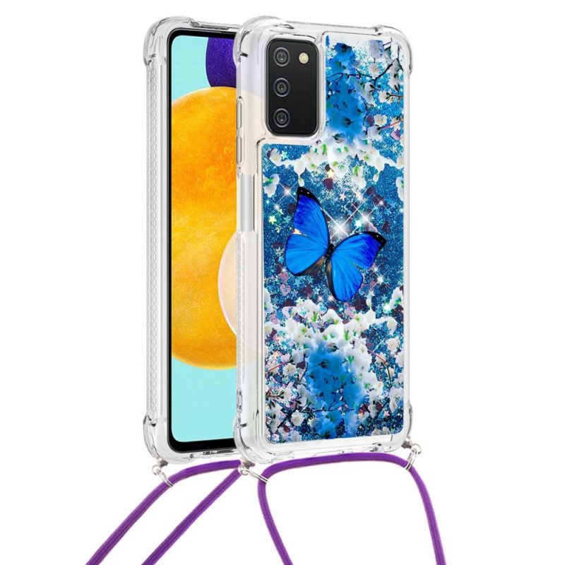 Cover Samsung Galaxy A03s Farfalle Di Paillettes Con Coulisse