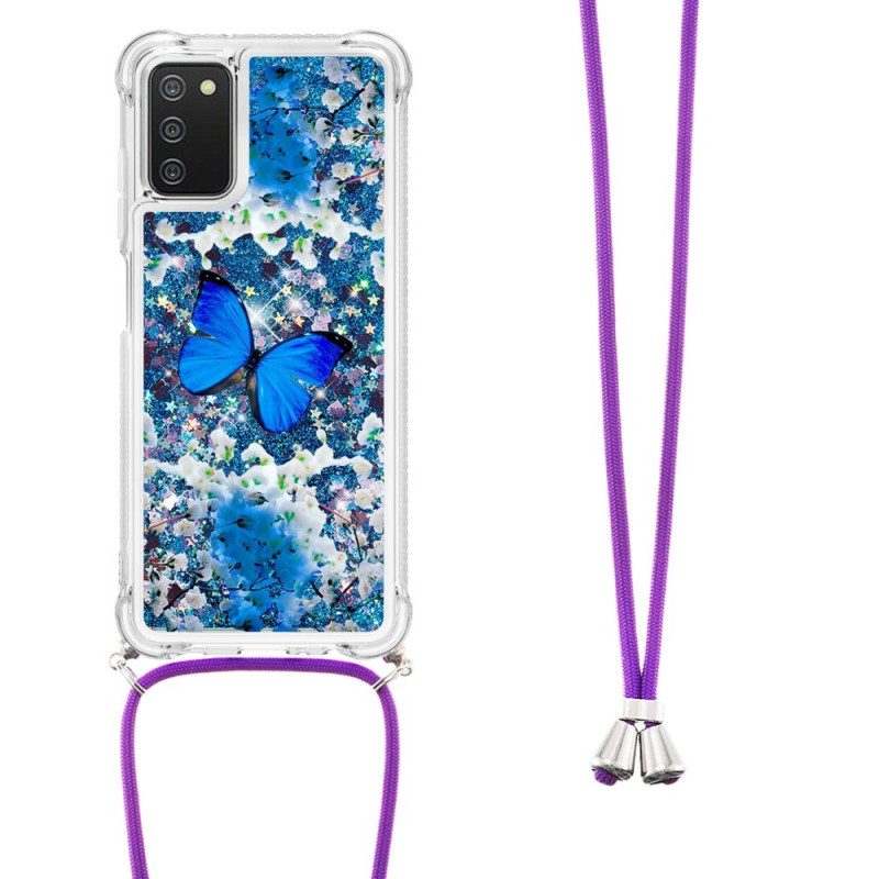 Cover Samsung Galaxy A03s Farfalle Di Paillettes Con Coulisse