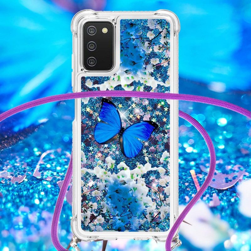 Cover Samsung Galaxy A03s Farfalle Di Paillettes Con Coulisse