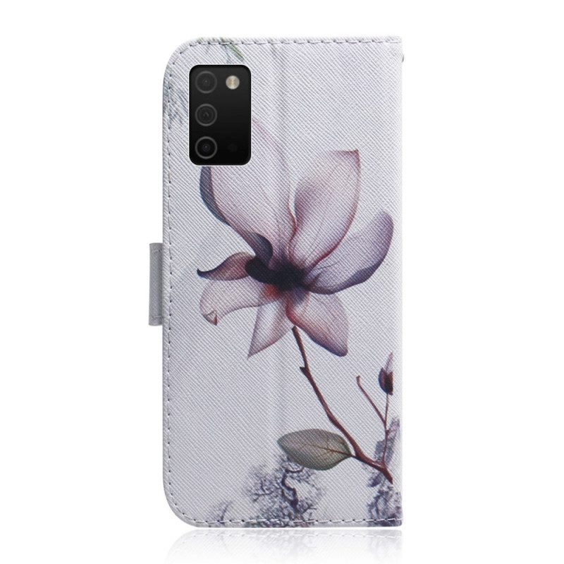 Custodia in pelle Samsung Galaxy A03s Fiore Rosa Polveroso