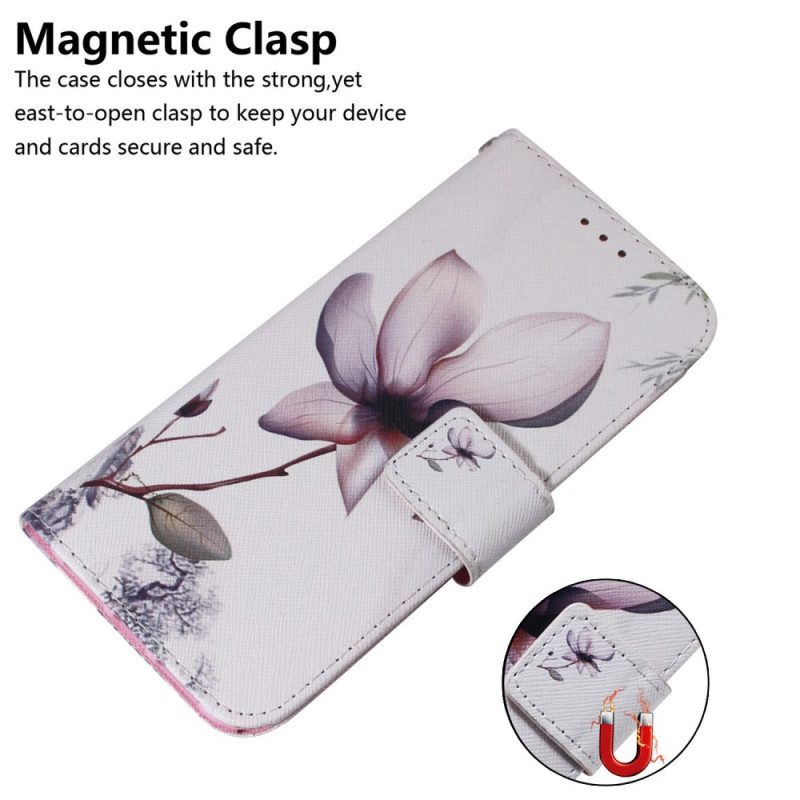 Custodia in pelle Samsung Galaxy A03s Fiore Rosa Polveroso