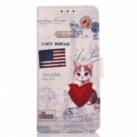 Custodia in pelle Samsung Galaxy A03s Gatto Viaggiatore