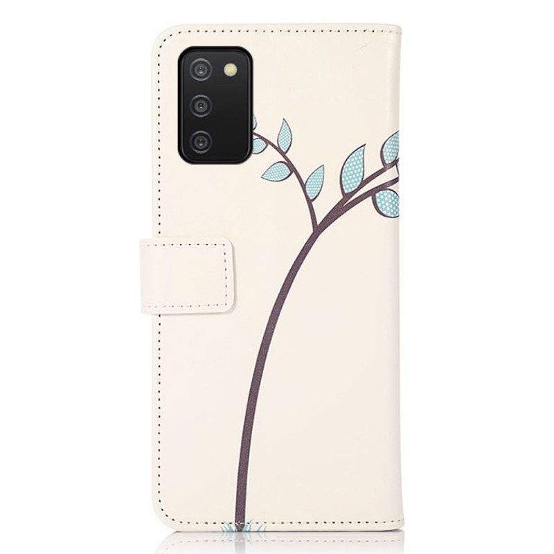 Custodia in pelle Samsung Galaxy A03s Paio Di Gufi Sull'albero