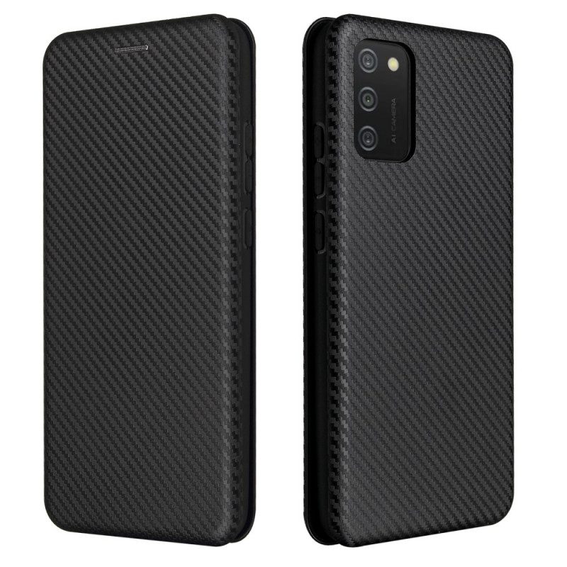 Folio Cover Samsung Galaxy A03s Custodia in pelle Fibra Di Carbonio