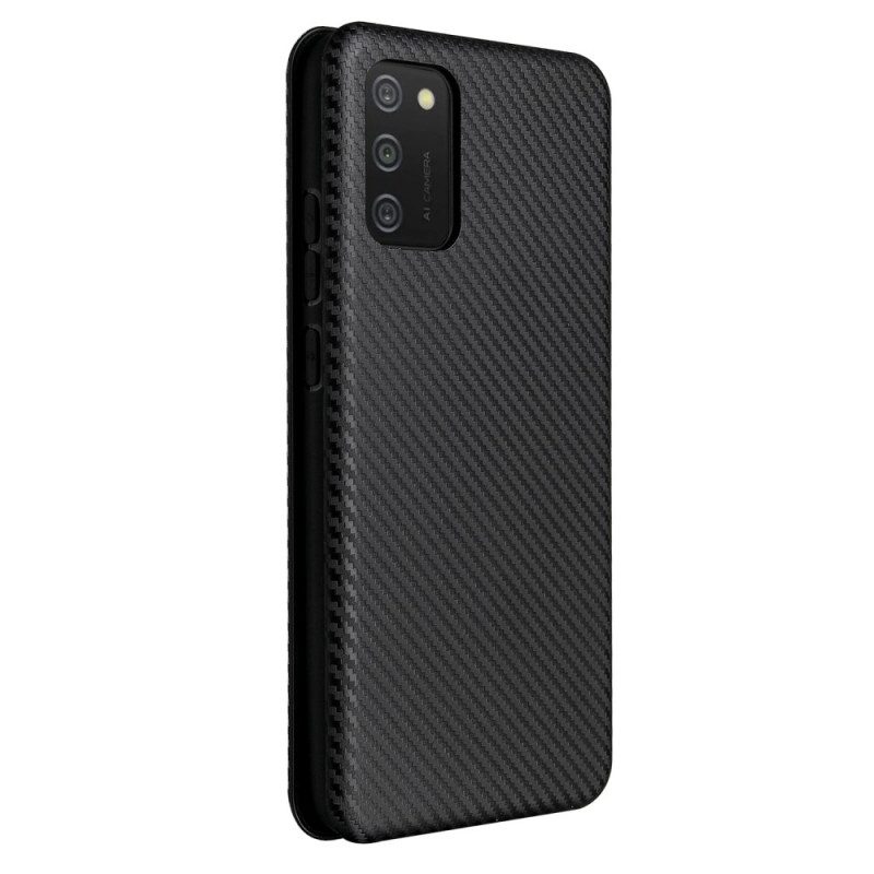 Folio Cover Samsung Galaxy A03s Custodia in pelle Fibra Di Carbonio