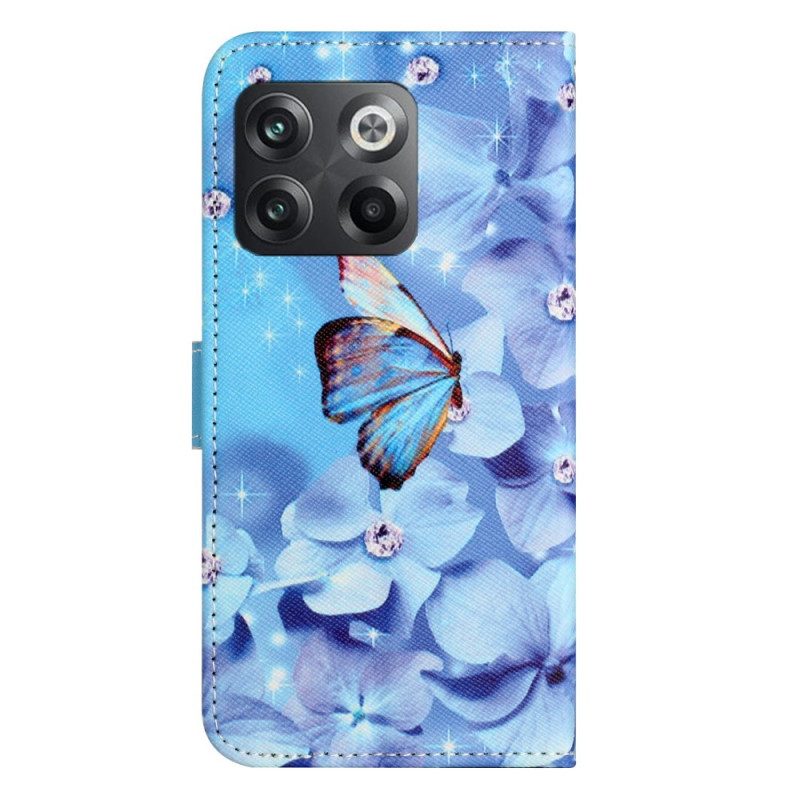 Custodia in pelle OnePlus 10T 5G Farfalle Di Diamanti Strappy