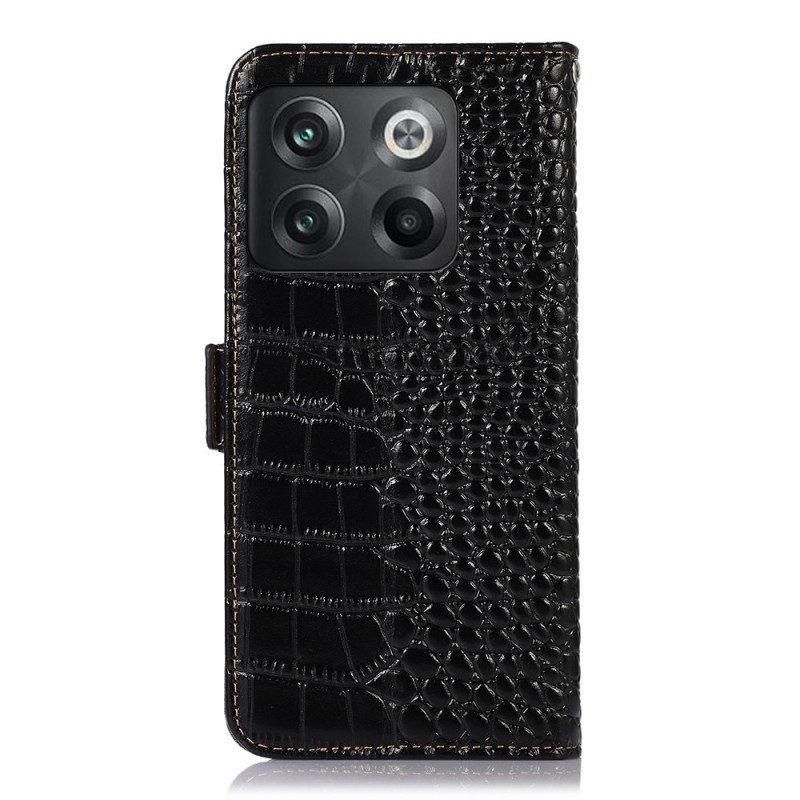 Custodia in pelle OnePlus 10T 5G Rfid Stile Coccodrillo