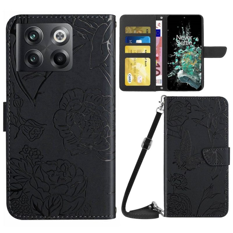 Folio Cover OnePlus 10T 5G Farfalle E Tracolla