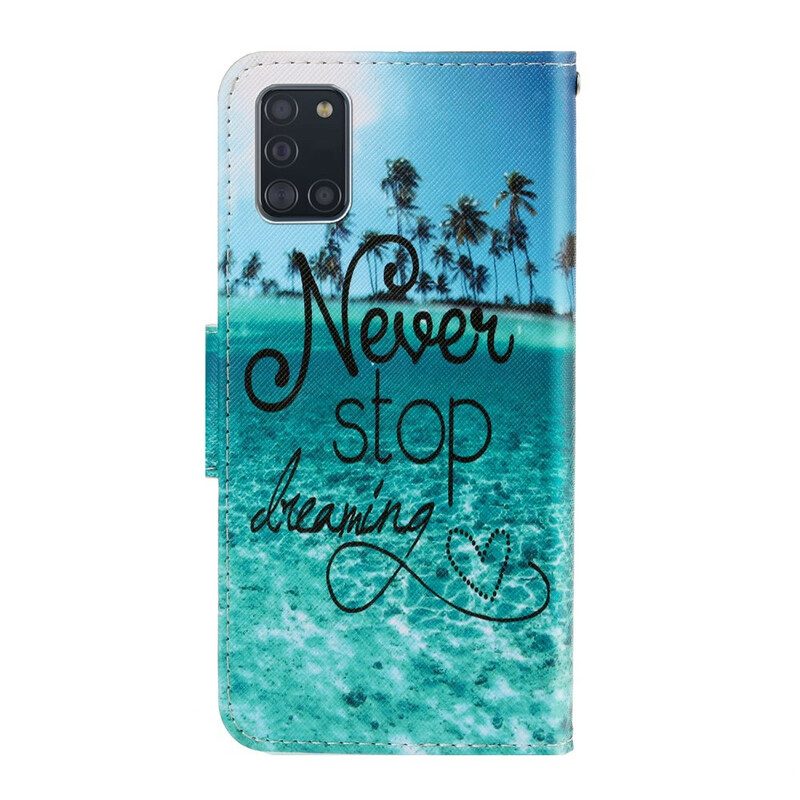 Custodia A Portafoglio Samsung Galaxy A31 Non Smettere Mai Di Sognare Navy Strappy