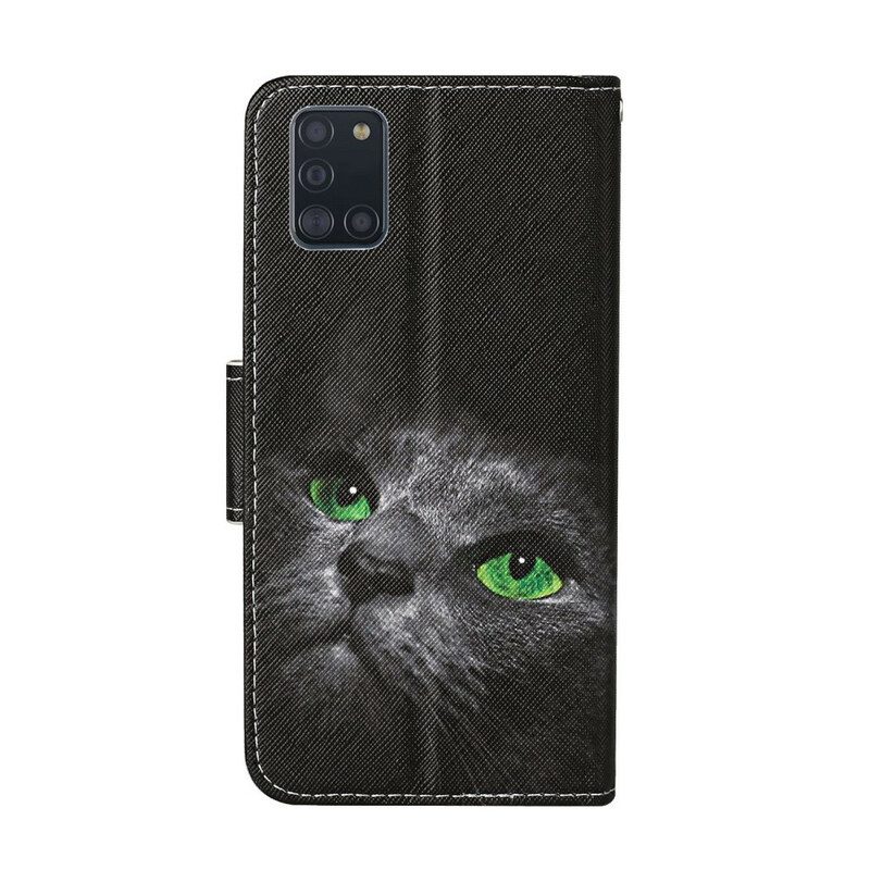 Folio Cover Samsung Galaxy A31 Gatto Dagli Occhi Verdi Con Cordino