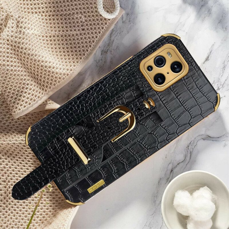 Cover Oppo Find X3 Pro Cinturino In Cocco