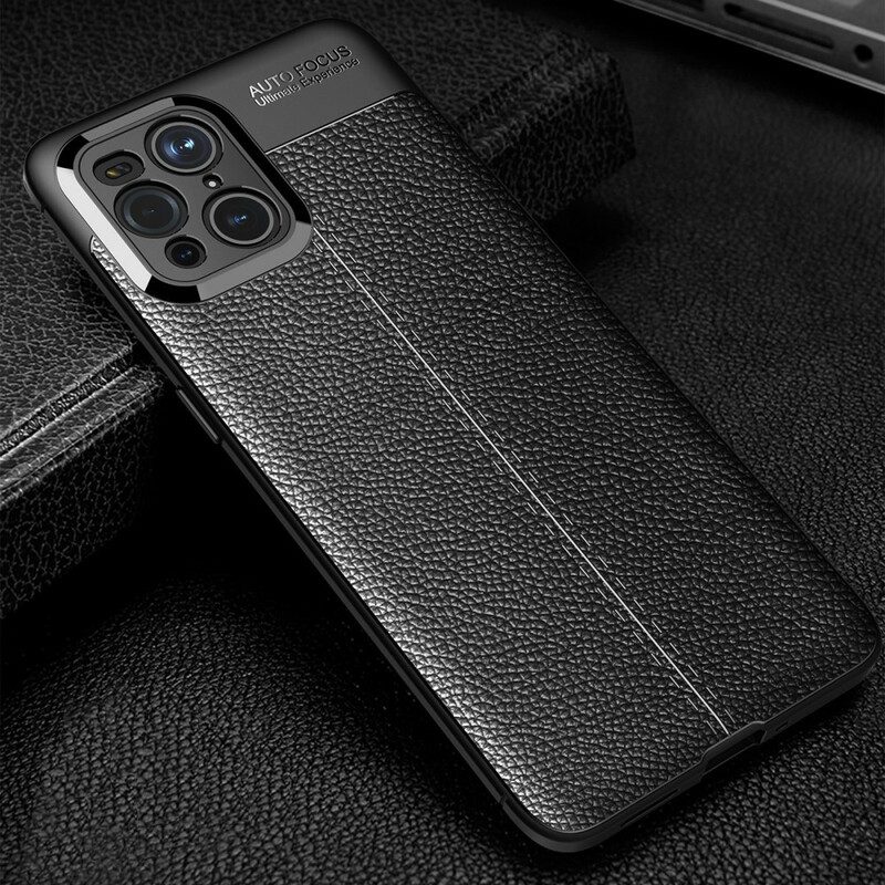 Cover Oppo Find X3 Pro Doppia Linea Litchi Effetto Pelle