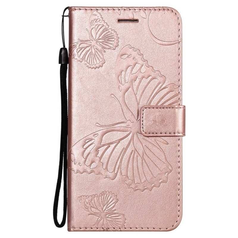 Custodia in pelle Oppo Find X3 Pro Folio Cover Farfalle E Lembo Obliquo