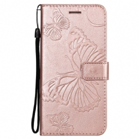 Custodia in pelle Oppo Find X3 Pro Folio Cover Farfalle E Lembo Obliquo