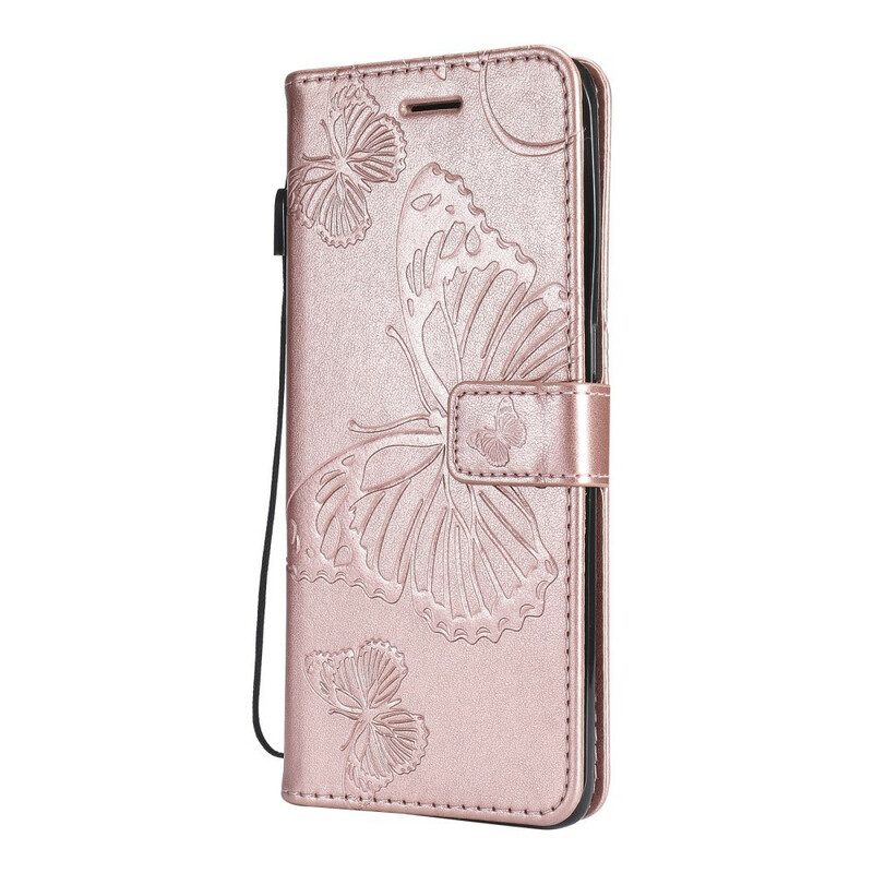 Custodia in pelle Oppo Find X3 Pro Folio Cover Farfalle E Lembo Obliquo