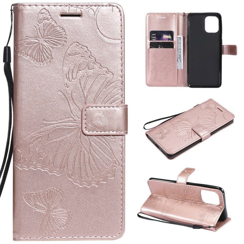 Custodia in pelle Oppo Find X3 Pro Folio Cover Farfalle E Lembo Obliquo