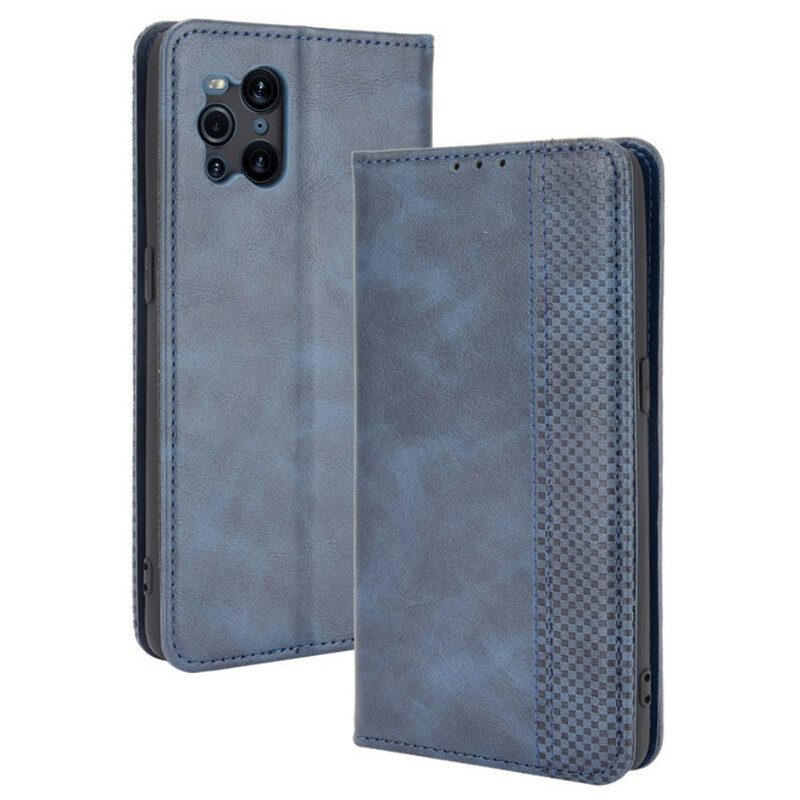 Folio Cover Oppo Find X3 Pro Custodia in pelle Effetto Pelle Vintage Stilizzato