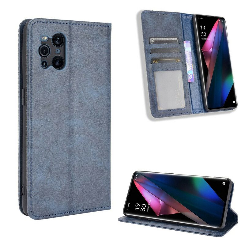Folio Cover Oppo Find X3 Pro Custodia in pelle Effetto Pelle Vintage Stilizzato