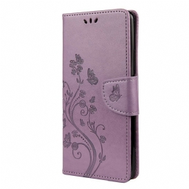Custodia in pelle Huawei P Smart 2021 Cinturino Farfalle E Fiori