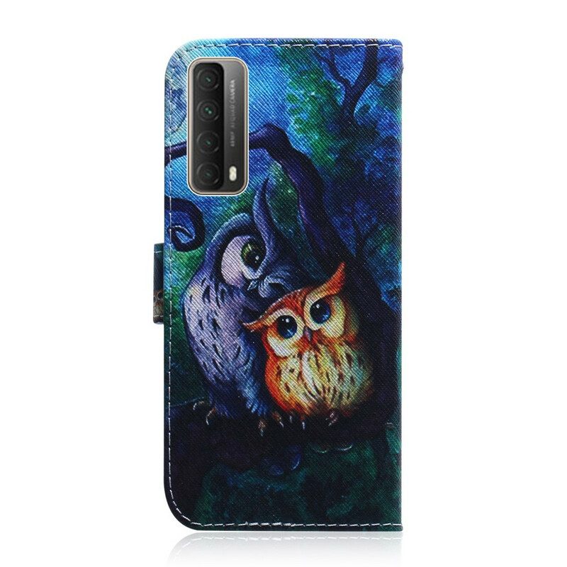 Custodia in pelle Huawei P Smart 2021 Dipinto Di Gufi