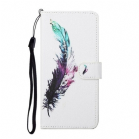 Custodia in pelle Huawei P Smart 2021 Piuma Con Cordino