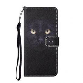 Custodia in pelle Huawei P Smart 2021 Strappy Occhi Di Gatto Nero