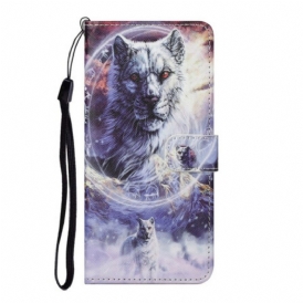 Folio Cover Huawei P Smart 2021 Lupo In Inverno Con Cordino