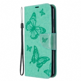 Custodia in pelle Huawei Y6p Folio Cover Farfalle E Lembo Obliquo