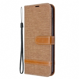 Folio Cover Huawei Y6p Cinturino Effetto Tessuto E Pelle