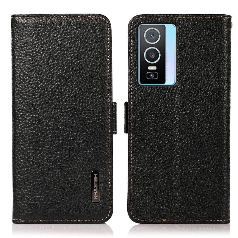 Custodia in pelle Vivo Y76 5G Pelle Litchi Khazneh Rfid
