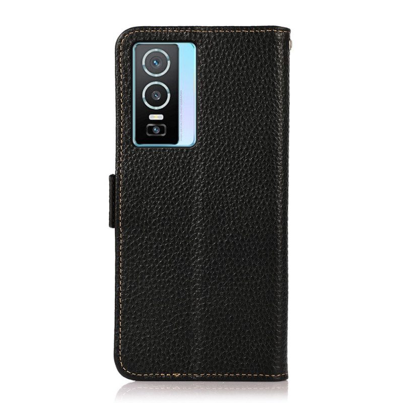 Custodia in pelle Vivo Y76 5G Pelle Litchi Khazneh Rfid