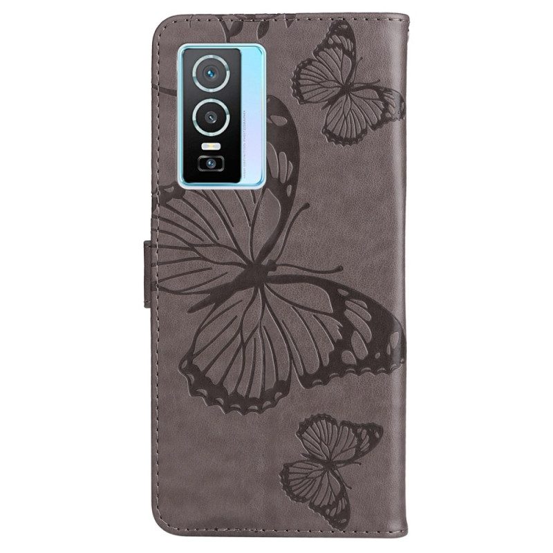 Folio Cover Vivo Y76 5G Farfalle Con Cinturino Gigante