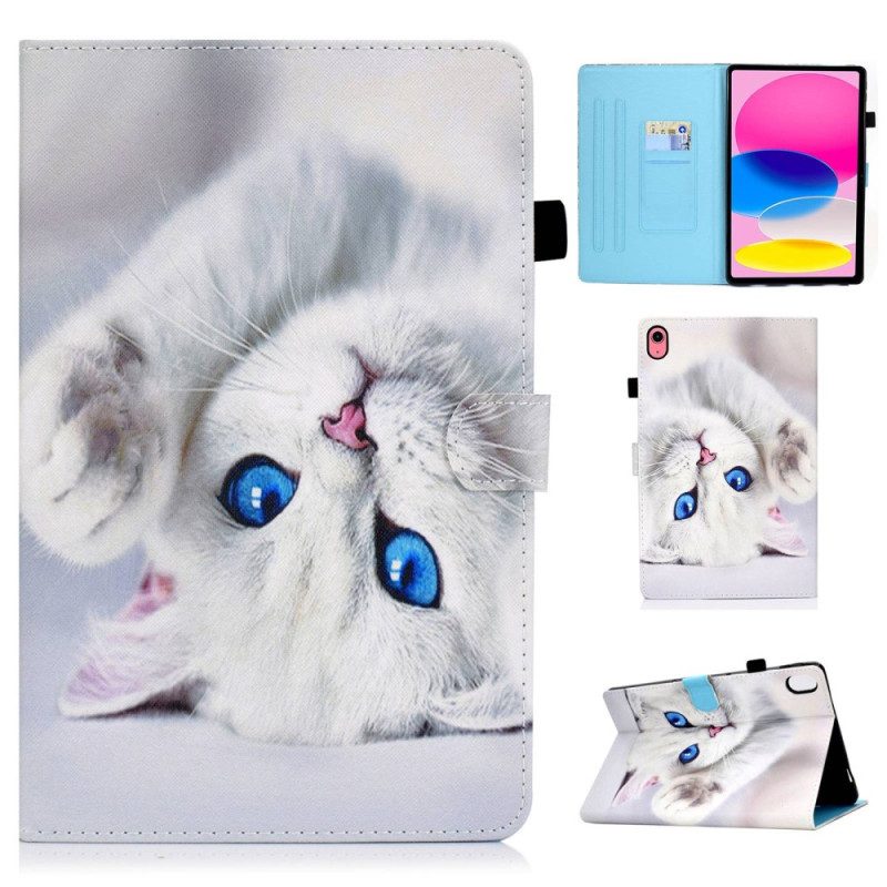 Custodia A Portafoglio iPad 10.9" (2022) Gatto Bianco Con Gli Occhi Azzurri