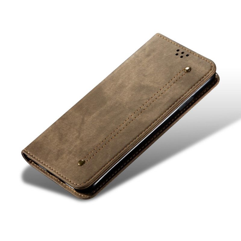 Folio Cover Realme GT 5G Custodia in pelle Tessuto Denim