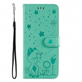 Custodia in pelle Vivo Y22s Gatto E Ape Con Cordino