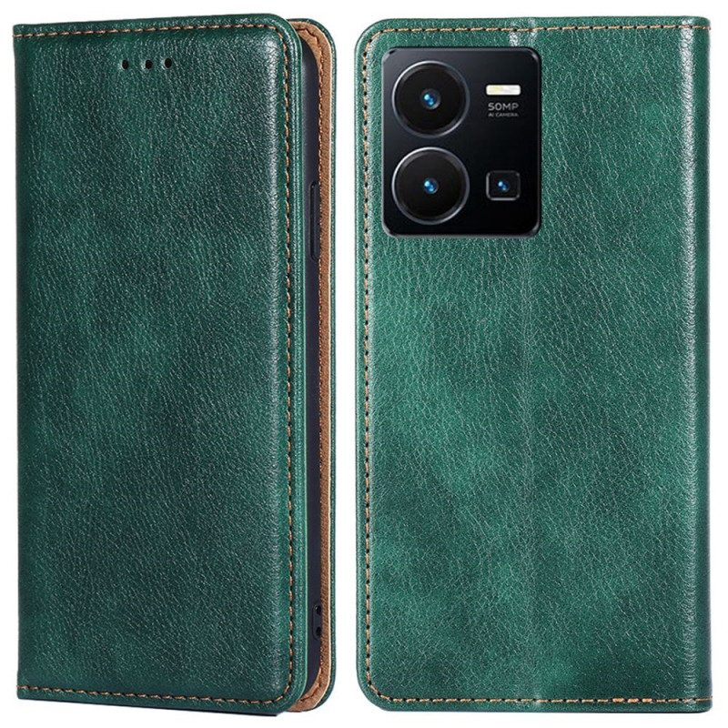 Folio Cover Vivo Y22s Custodia in pelle Cuciture In Ecopelle