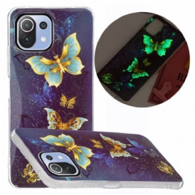 Cover Xiaomi Mi 11 Lite 4G / 5G / 5G NE Farfalle Oro Fluorescenti