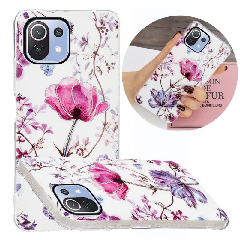 Cover Xiaomi Mi 11 Lite 4G / 5G / 5G NE Fiori Marmorizzati
