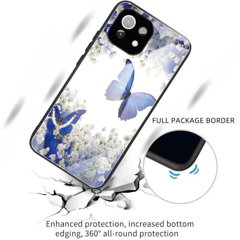 Cover Xiaomi Mi 11 Lite 4G / 5G / 5G NE Vetro Temperato Con Farfalle Blu