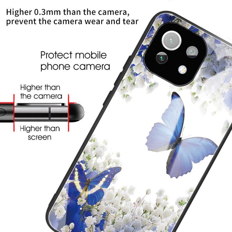 Cover Xiaomi Mi 11 Lite 4G / 5G / 5G NE Vetro Temperato Con Farfalle Blu