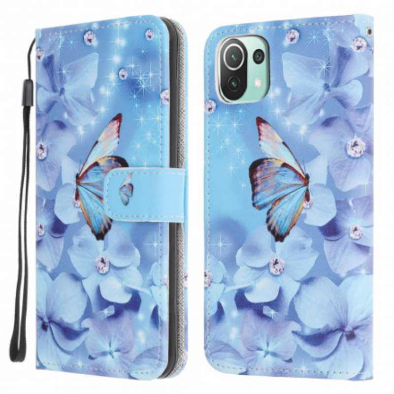 Custodia in pelle Xiaomi Mi 11 Lite 4G / 5G / 5G NE Farfalle Di Diamanti