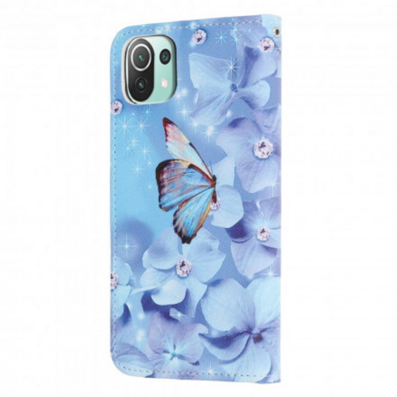 Custodia in pelle Xiaomi Mi 11 Lite 4G / 5G / 5G NE Farfalle Di Diamanti